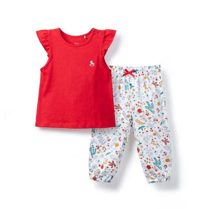 Poney Baby Girls Red Short Sleeve Top & Long Pants Set