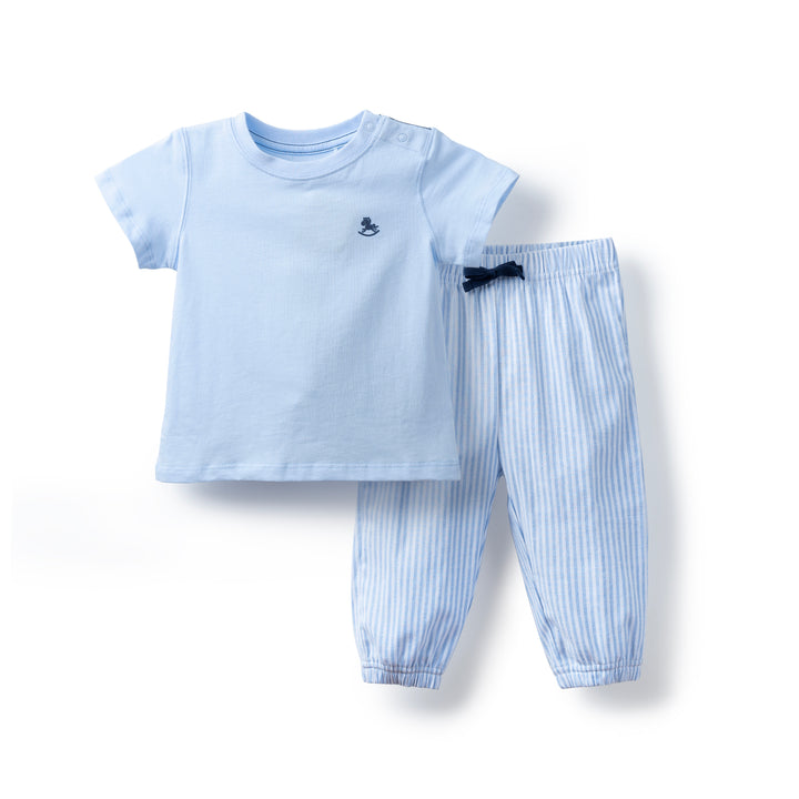 Poney Baby Boys Light Blue Short Sleeve Top & Long Pants Set