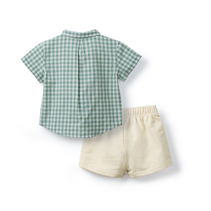 Poney Baby Boys Green Checkered Short Sleeve Shirt & Bermuda Set