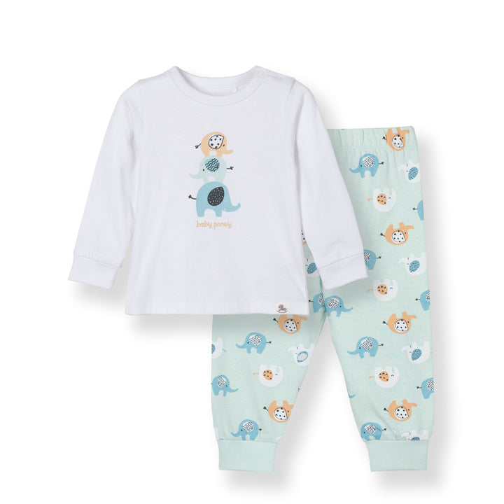 Poney Baby Boys White The Elephant Trio Pyjamas