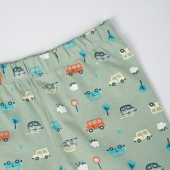 Poney Baby Boys Green Vroom Vroom Cars Pyjamas