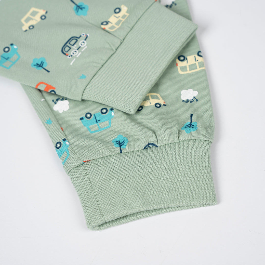 Poney Baby Boys Green Vroom Vroom Cars Pyjamas