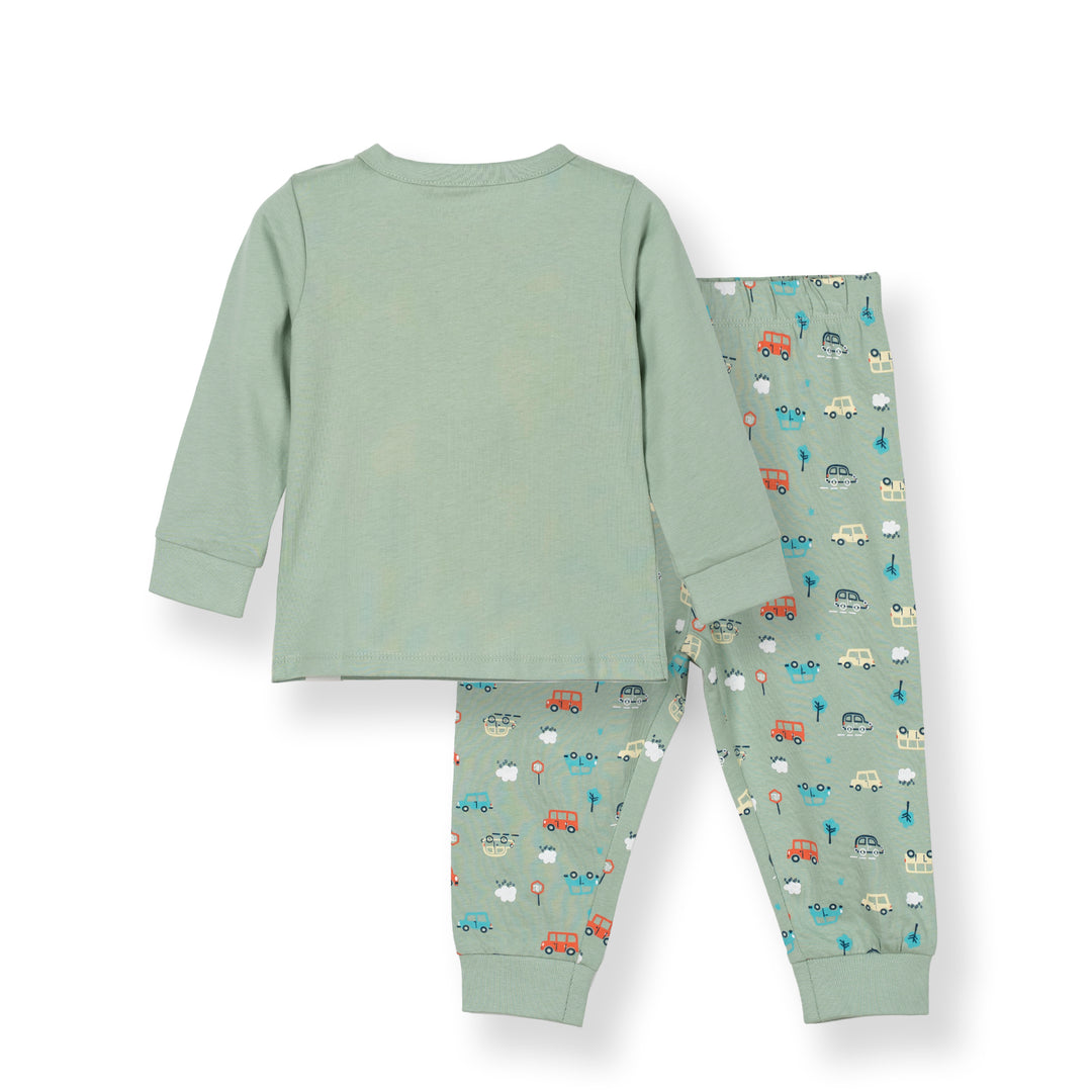 Poney Baby Boys Green Vroom Vroom Cars Pyjamas