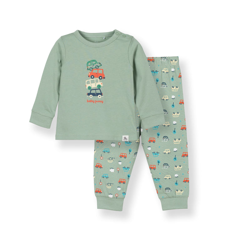 Poney Baby Boys Green Vroom Vroom Cars Pyjamas