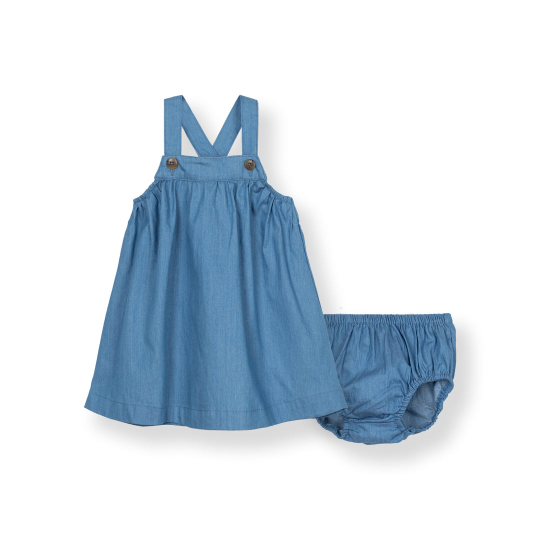 Poney Baby Girls Denim Dungaree Dress And Panty Set