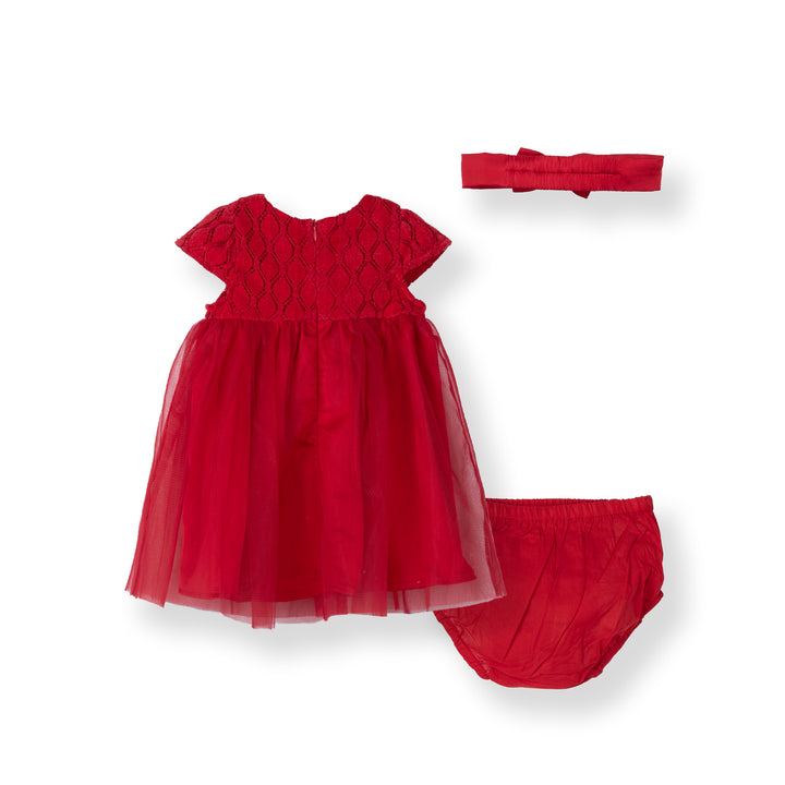 Poney Baby Girls Ruby Red Dress with Panty & Headband Set