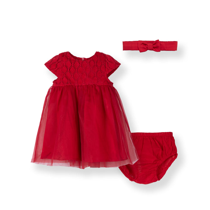 Poney Baby Girls Ruby Red Dress with Panty & Headband Set