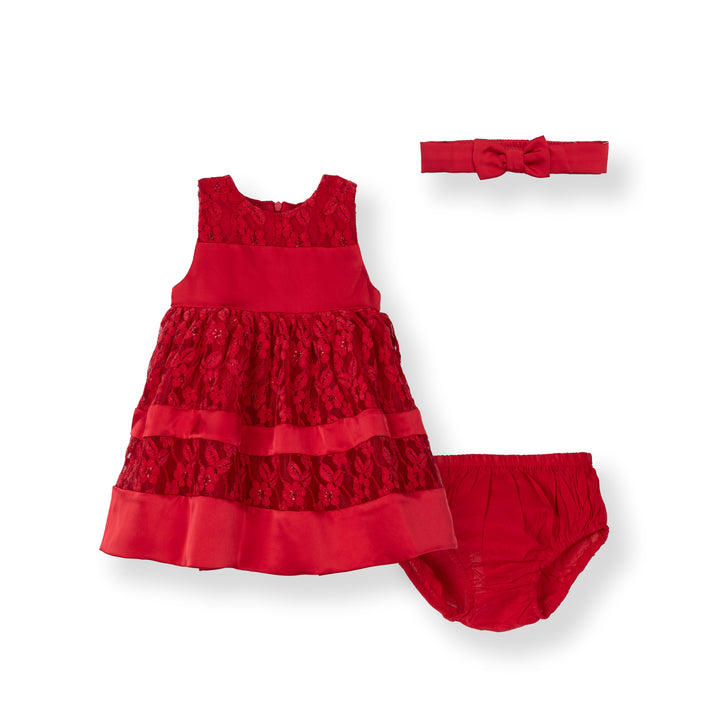 Poney Baby Girls Ruby Red Dress with Panty & Headband Set