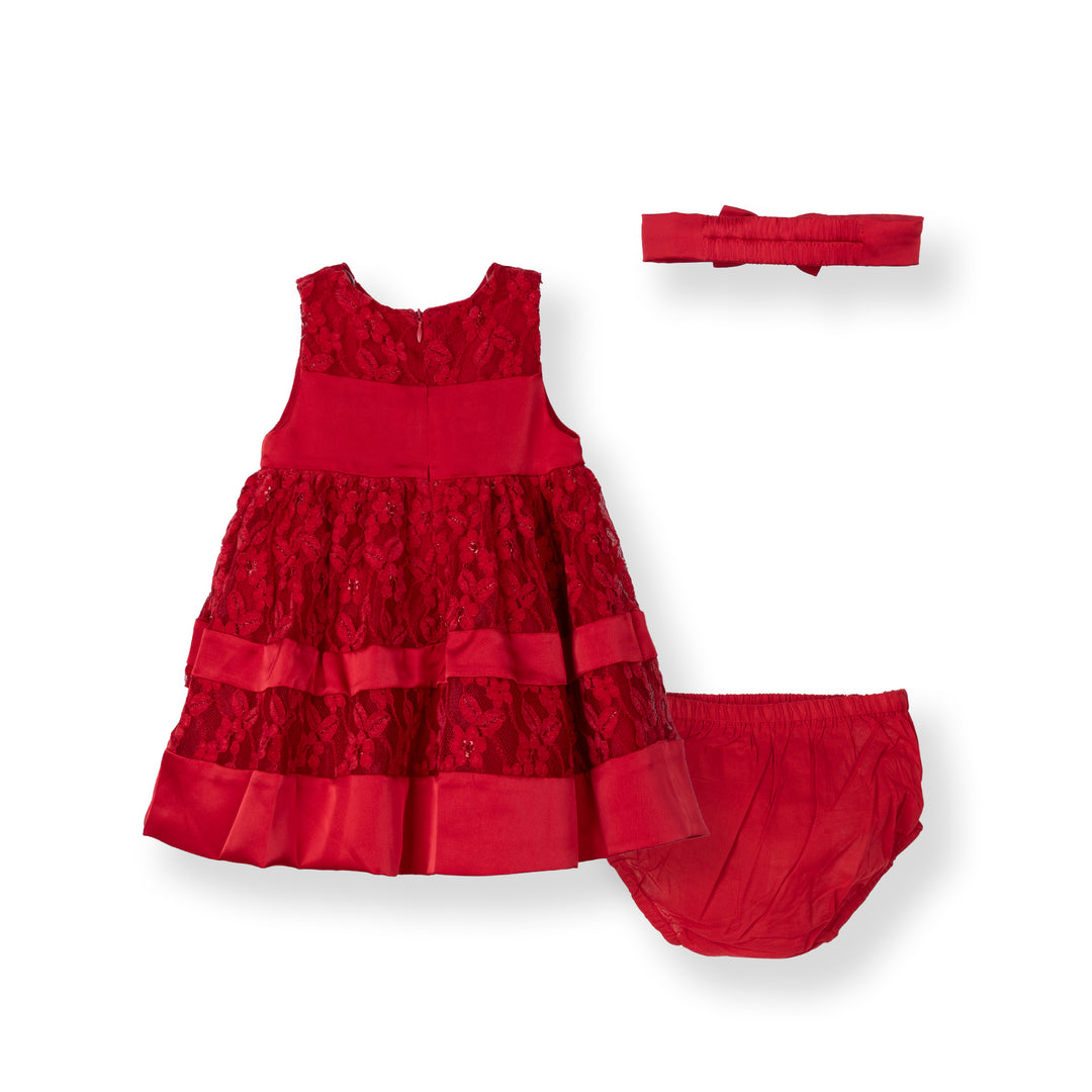 Poney Baby Girls Ruby Red Dress with Panty & Headband Set