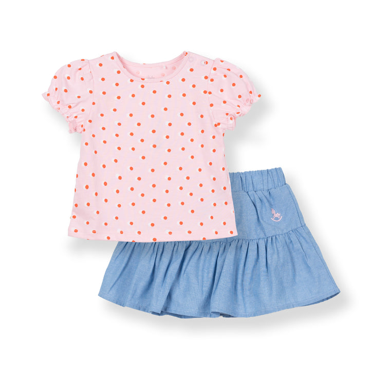 Poney Baby Girls Reiko Light Pink Short Sleeve Top and Skirt Set