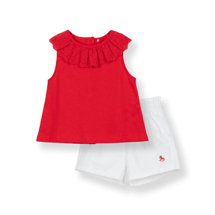 Poney Baby Girls Vala Red Sleeveless Top and Shorts Set