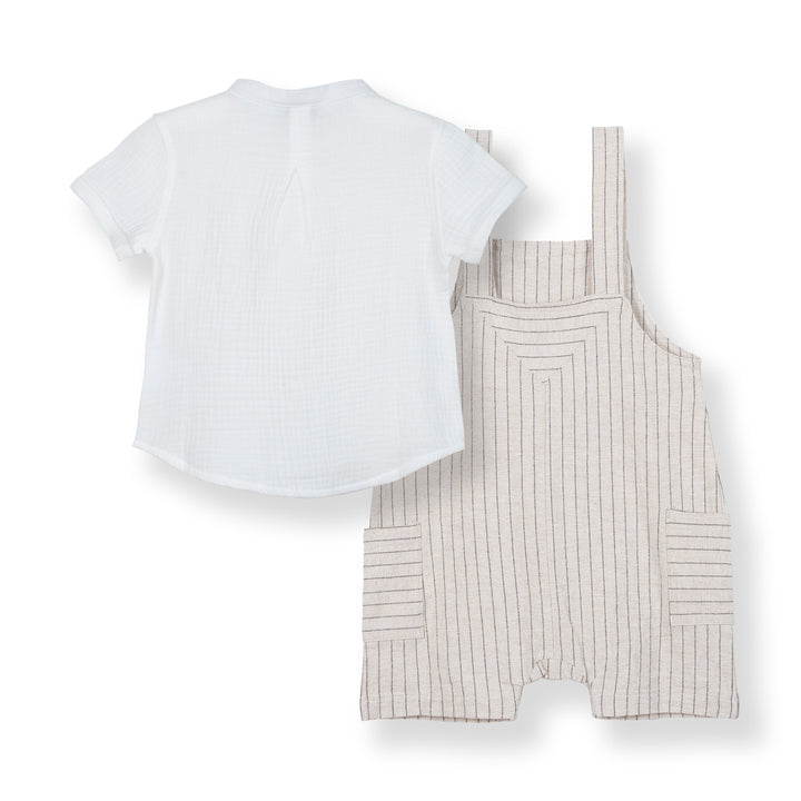 Poney Baby Boys Earl White Short Sleeve Shirt and Dungaree Set