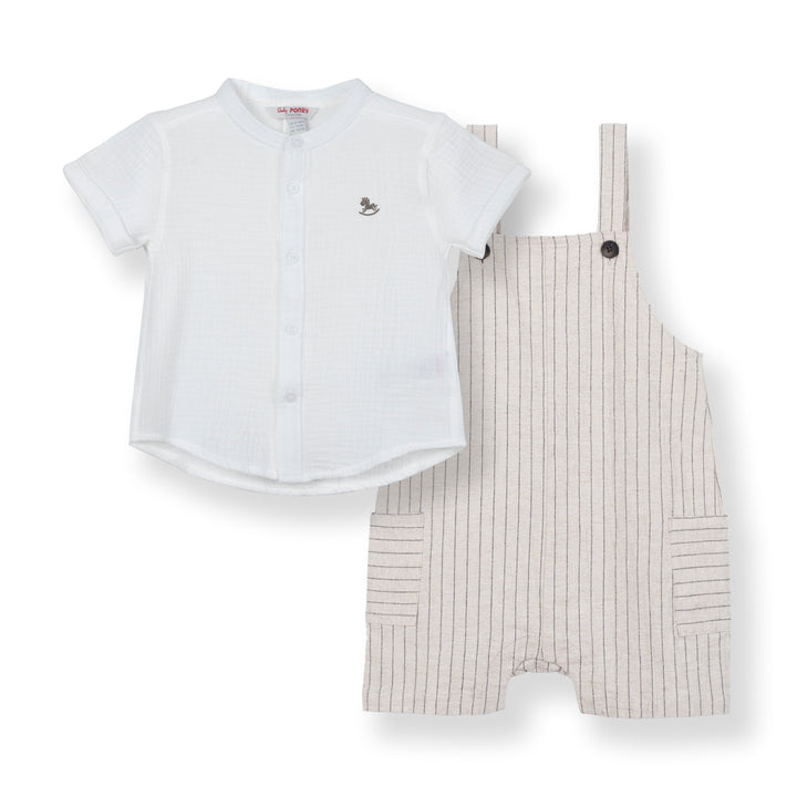 Poney Baby Boys Earl White Short Sleeve Shirt and Dungaree Set