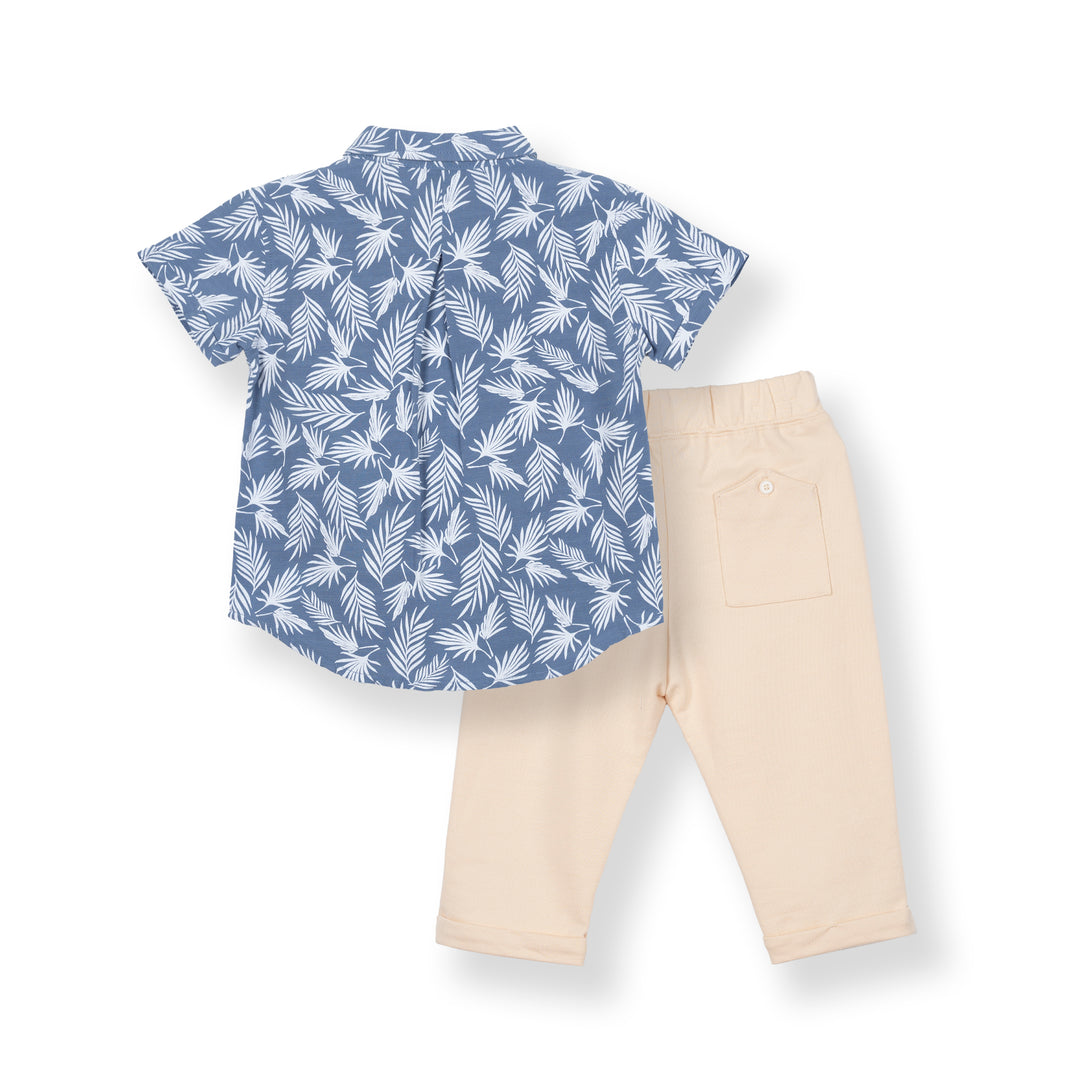 Poney Baby Boys Scout Blue Short Sleeve Shirt and Long Pants Set