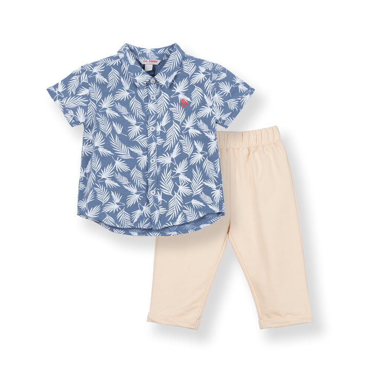 Poney Baby Boys Scout Blue Short Sleeve Shirt and Long Pants Set