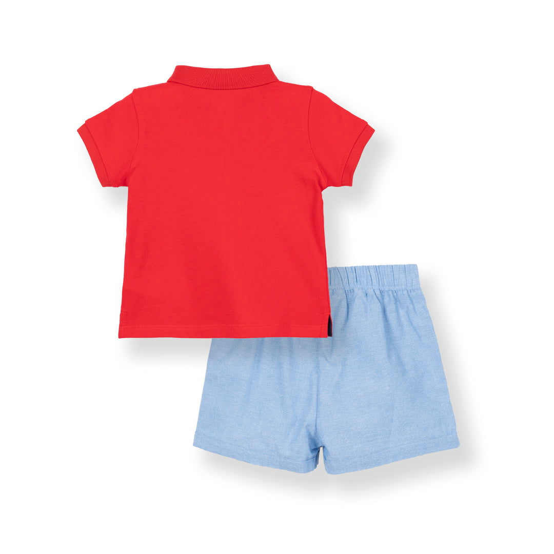 Poney Baby Boys Rocco Red Short Sleeve Polo and Bermuda Set