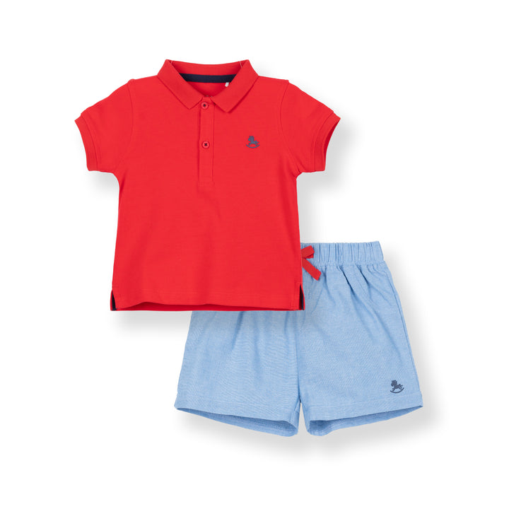 Poney Baby Boys Rocco Red Short Sleeve Polo and Bermuda Set