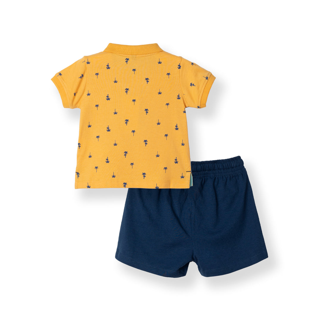 Boys Mustard Palm Tree S/S Polo & Bermuda Set