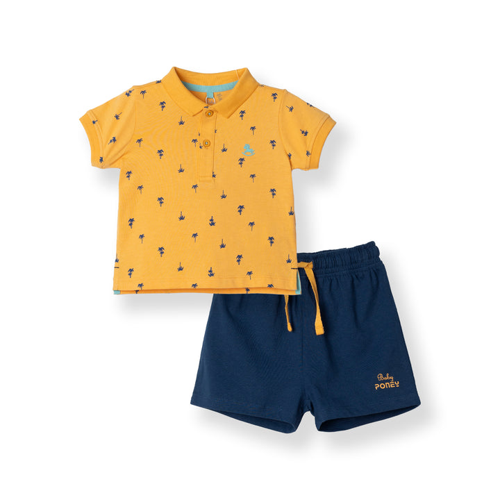 Boys Mustard Palm Tree S/S Polo & Bermuda Set