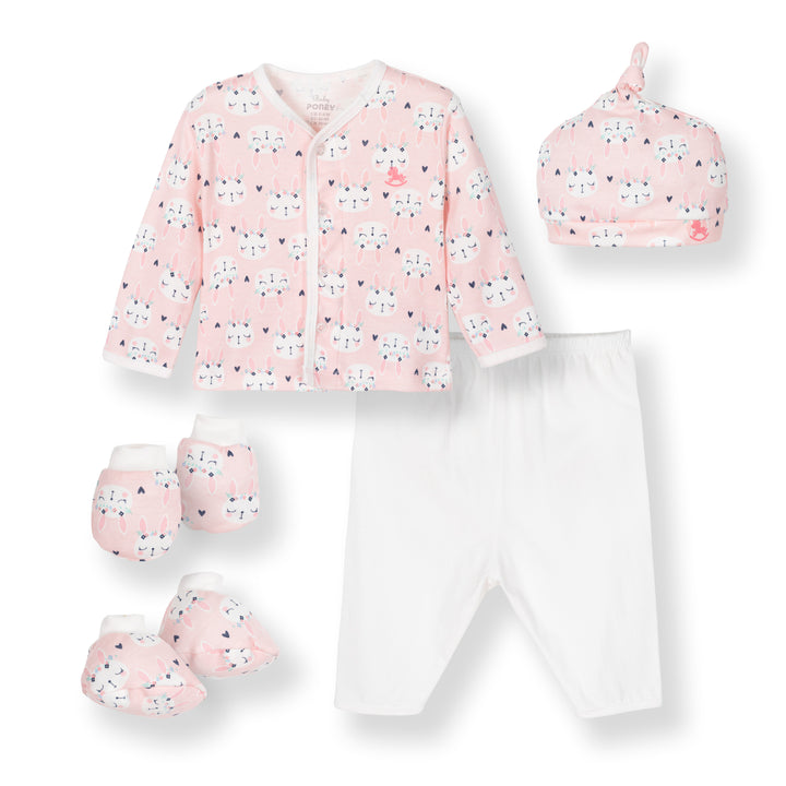 Poney Baby Girls Pink Rabbit Newborn Gift Set