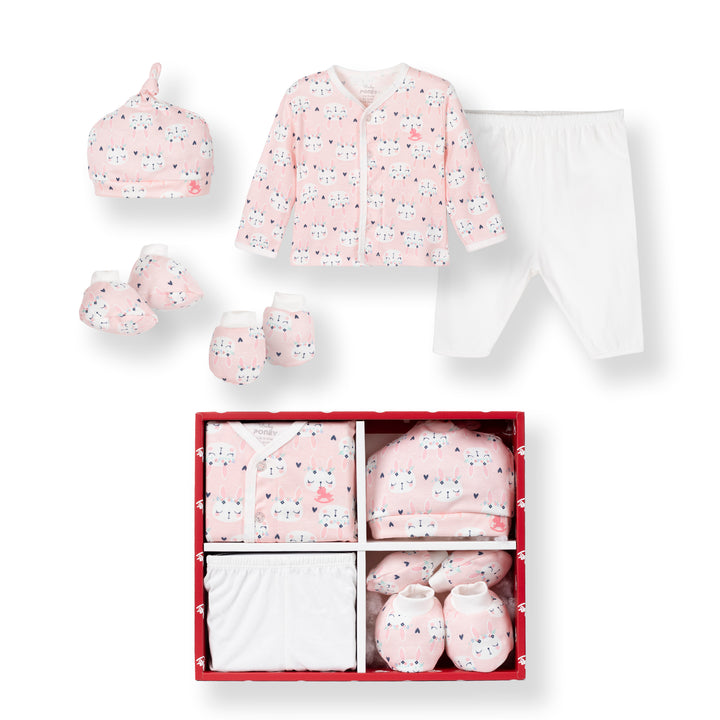 Poney Baby Girls Pink Rabbit Newborn Gift Set