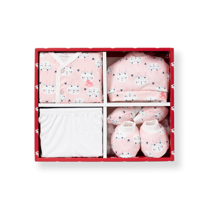 Poney Baby Girls Pink Rabbit Newborn Gift Set