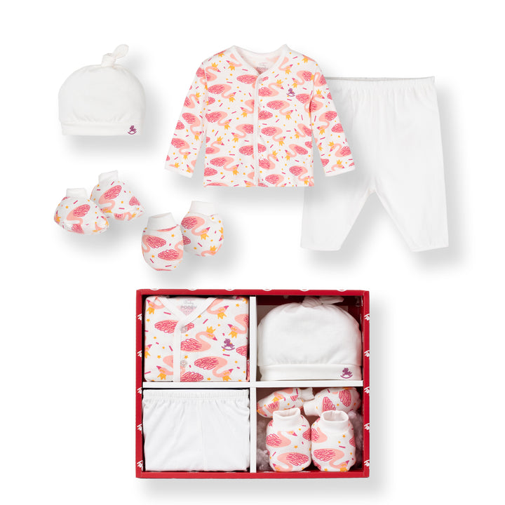 Poney Baby Girls Pink Swan Newborn Gift Set