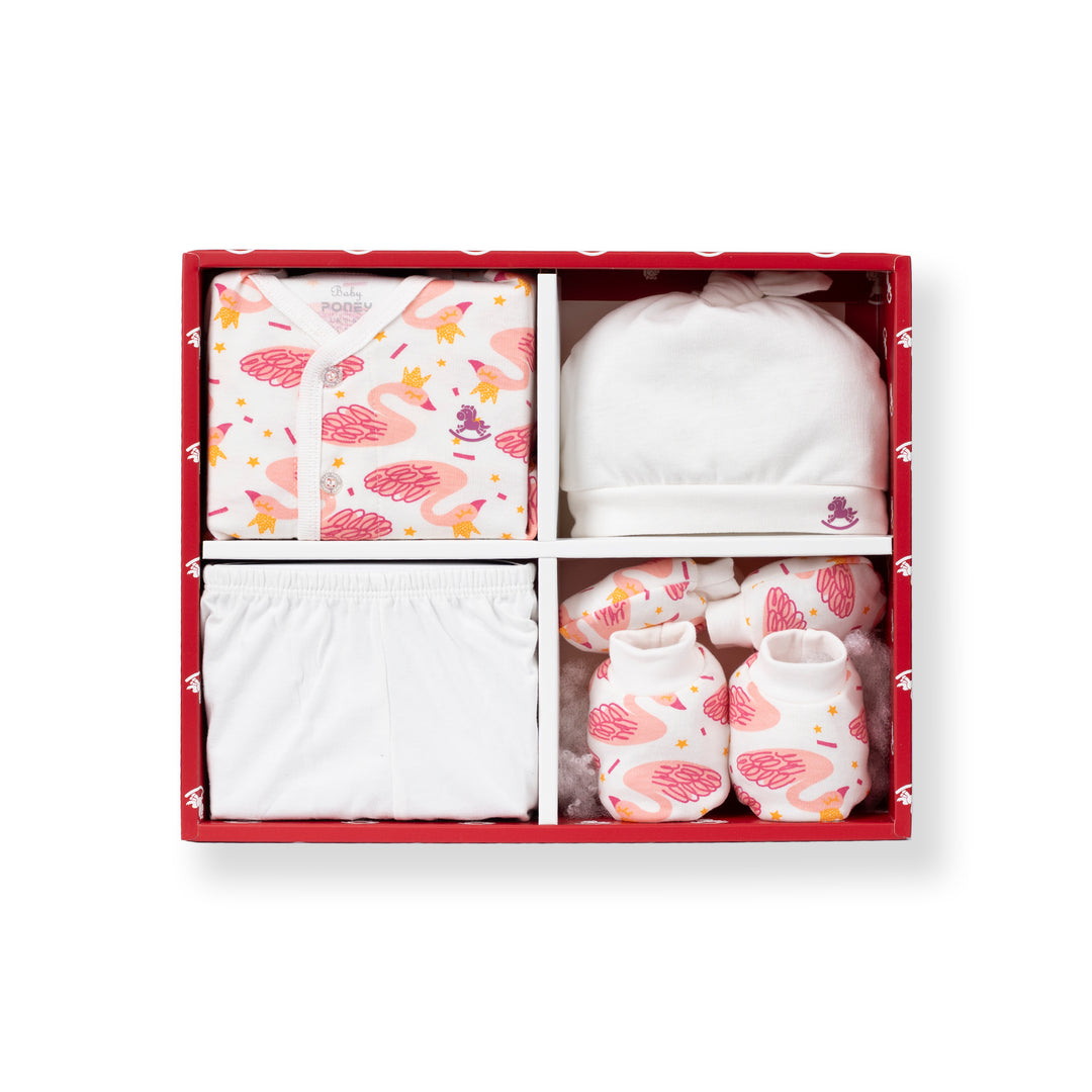 Poney Baby Girls Pink Swan Newborn Gift Set