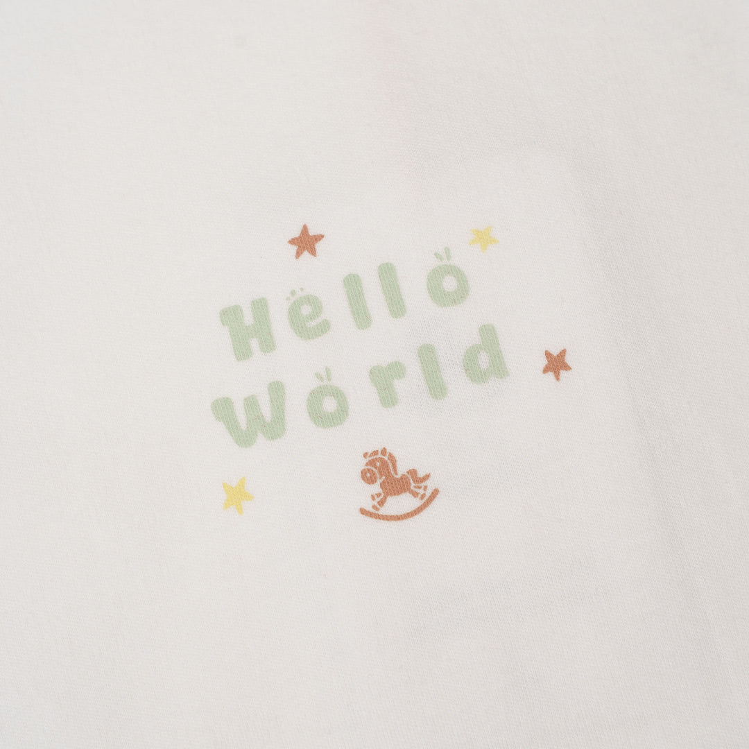 Baby Poney Boys White Hello World Sleeveless Bodysuit