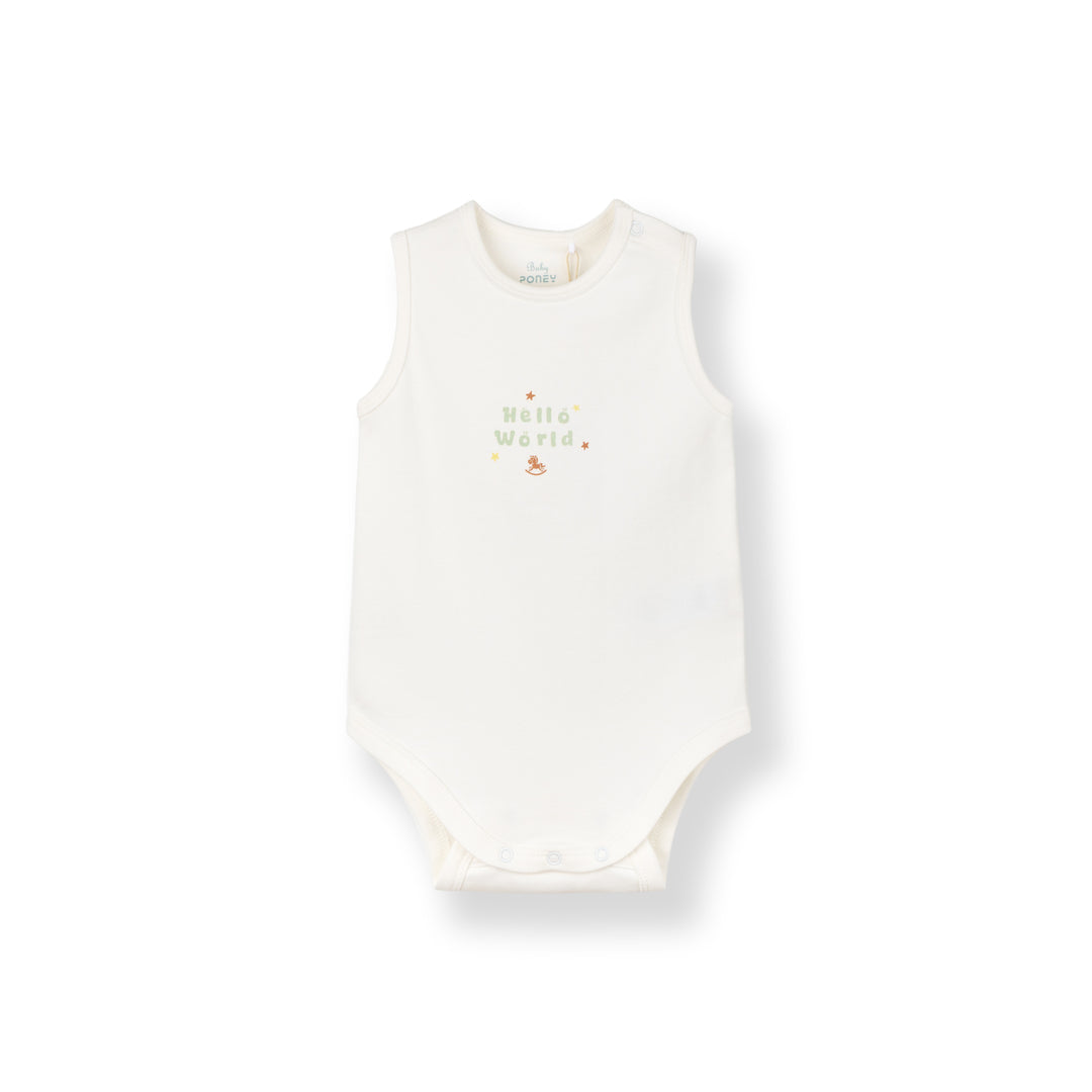 Baby Poney Boys White Hello World Sleeveless Bodysuit