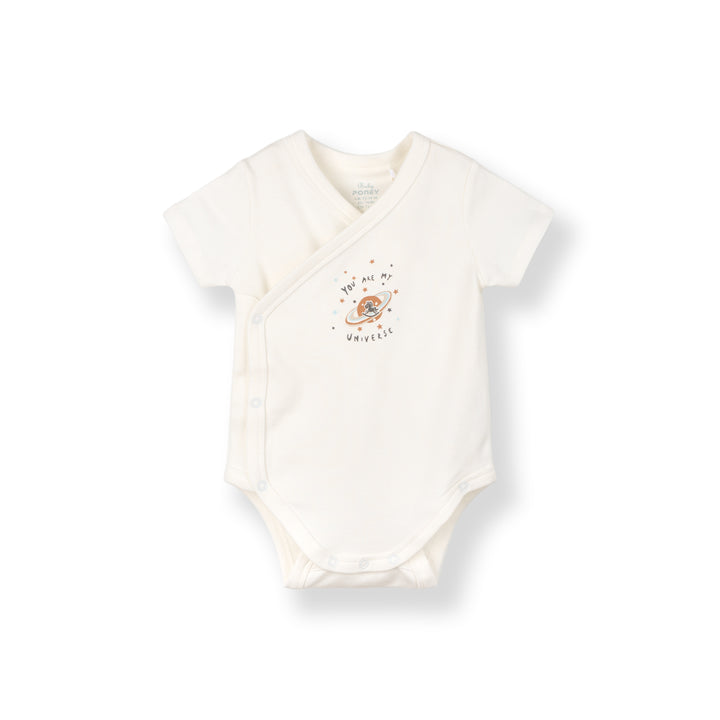 Baby Poney Boys White You Are My Universe Short Sleeve Kimono Bodysuit