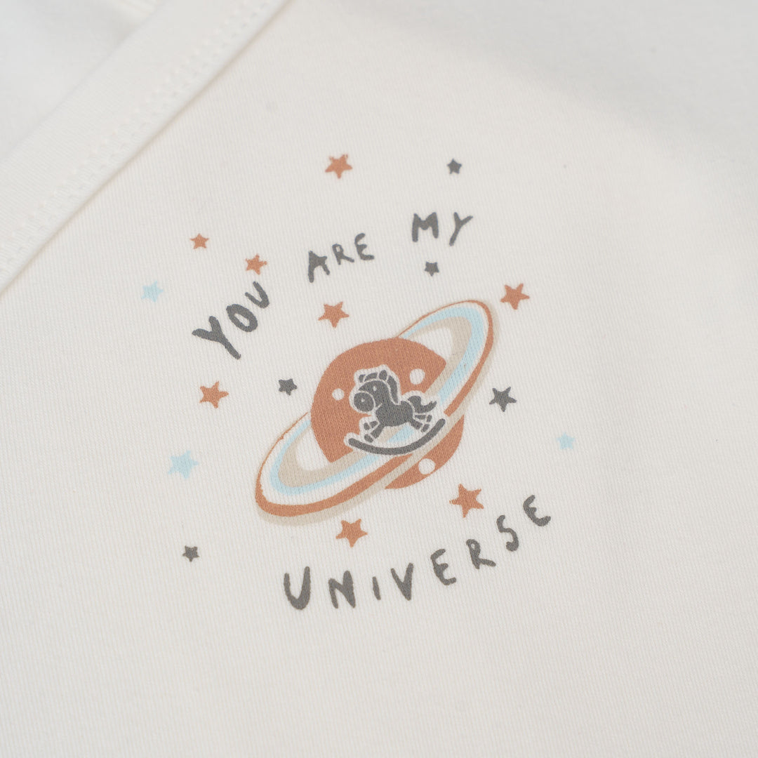 Baby Poney Boys White You Are My Universe Short Sleeve Kimono Bodysuit