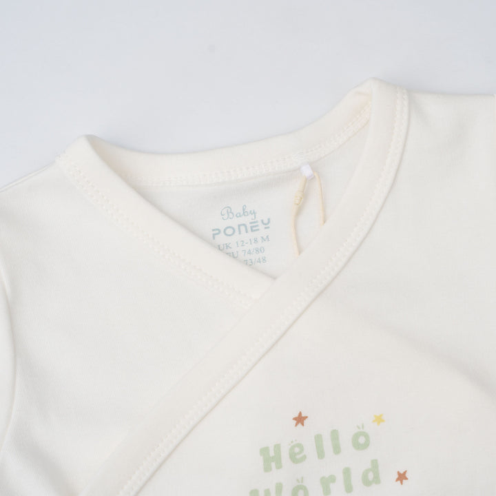 Baby Poney Boys White Hello World Long Sleeve Kimono Bodysuit