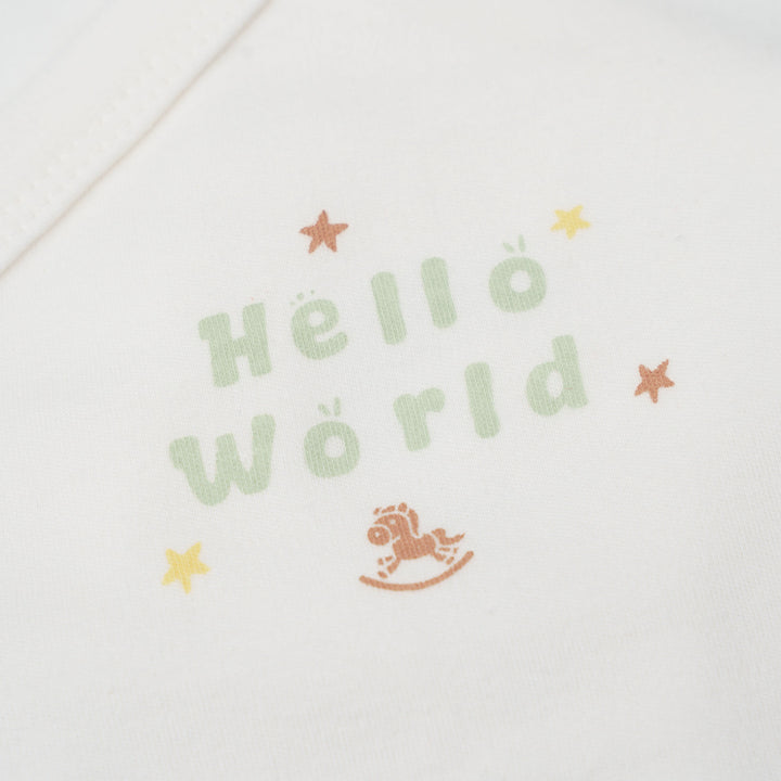 Baby Poney Boys White Hello World Long Sleeve Kimono Bodysuit