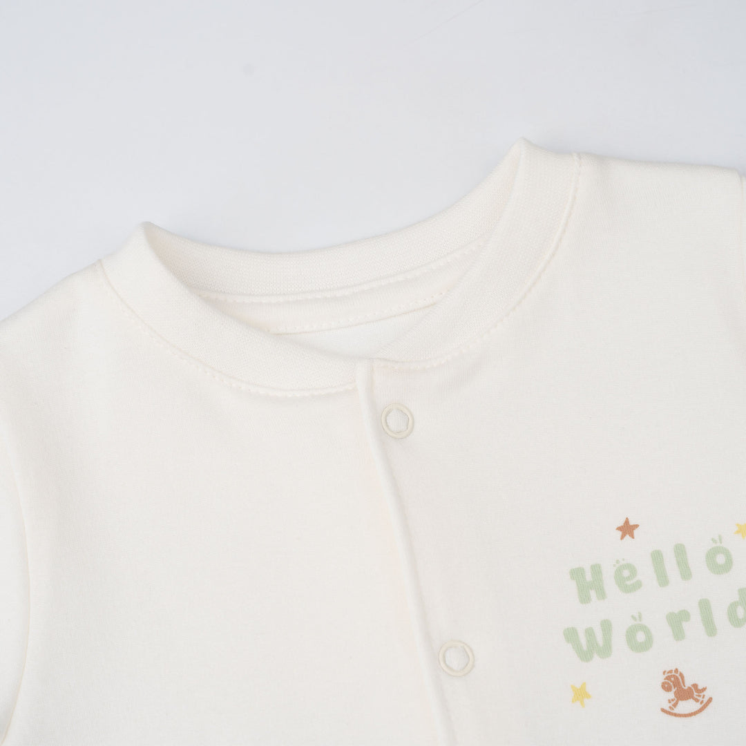 Baby Poney Boys White Hello World Short Sleeve Romper