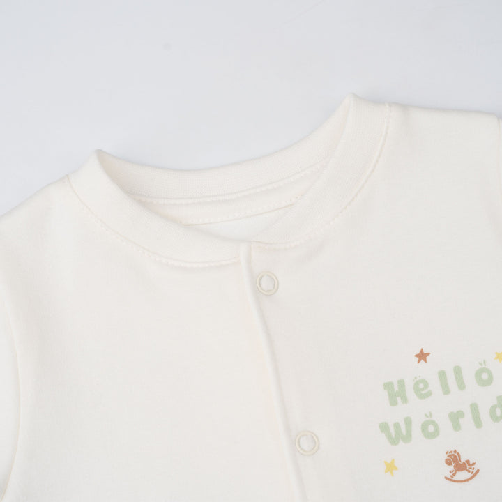 Baby Poney Boys White Hello World Short Sleeve Romper