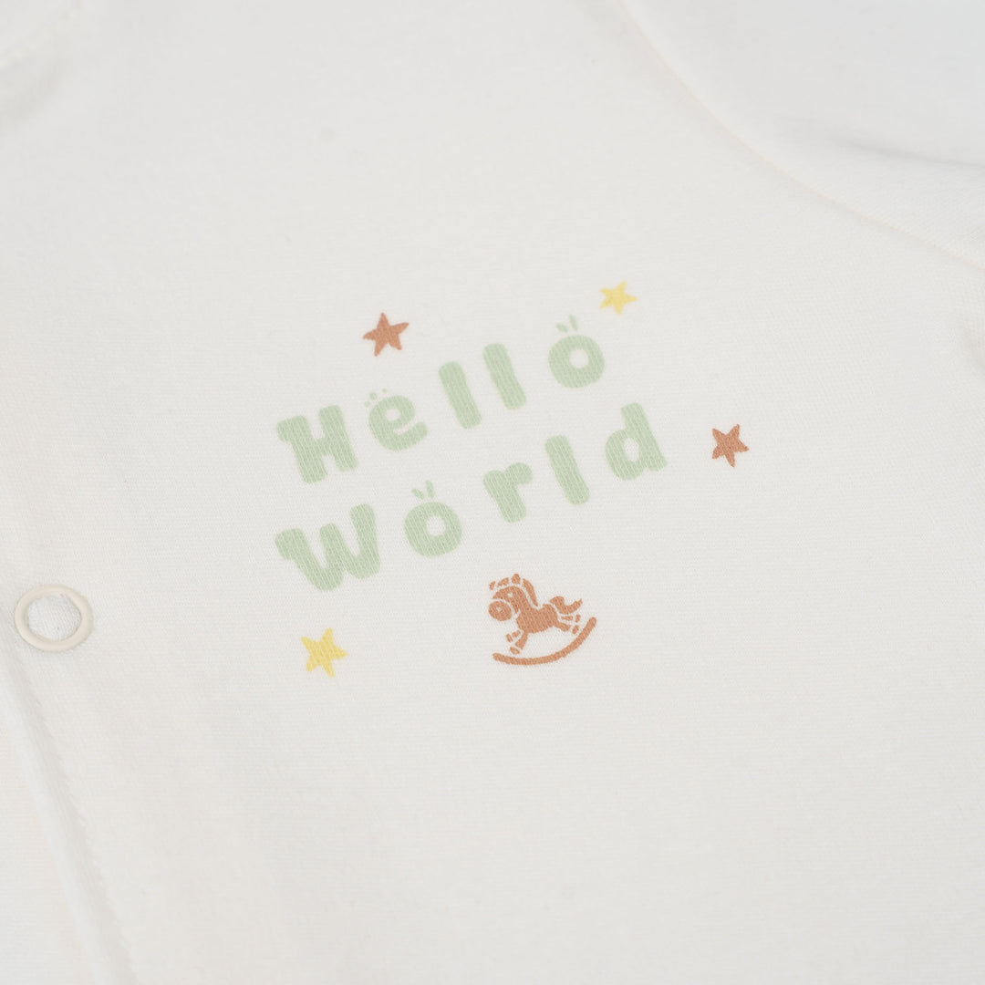 Baby Poney Boys White Hello World Short Sleeve Romper