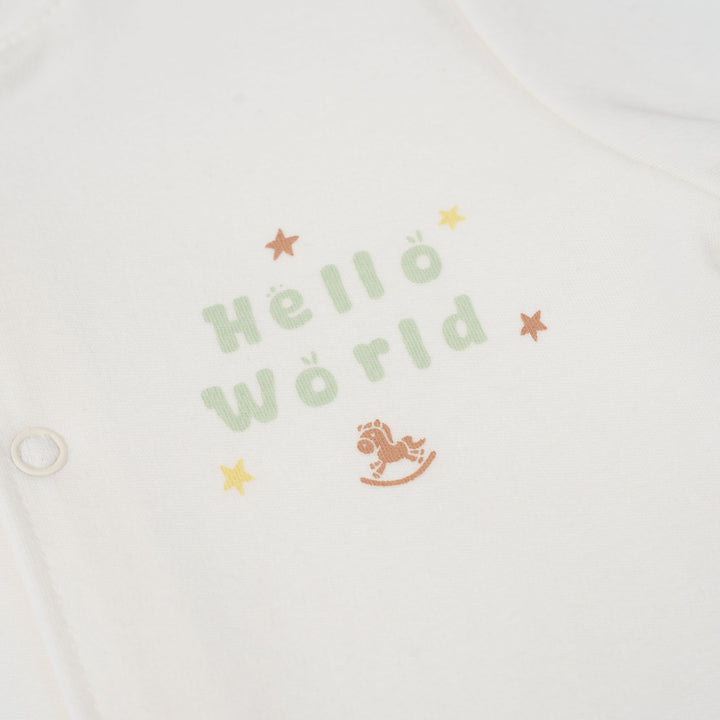 Baby Poney Boys White Hello World Short Sleeve Romper