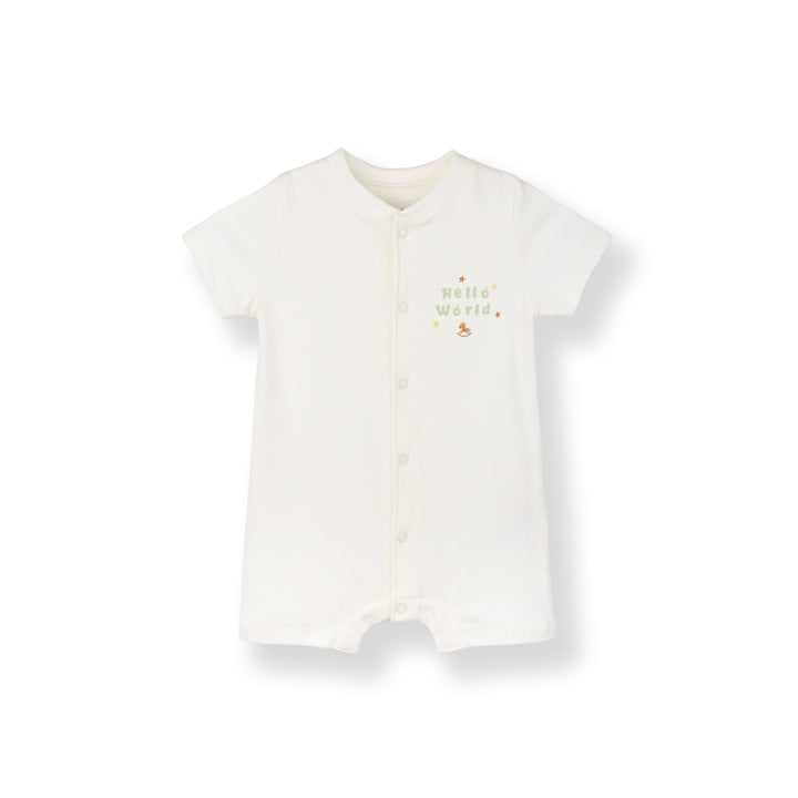 Baby Poney Boys White Hello World Short Sleeve Romper