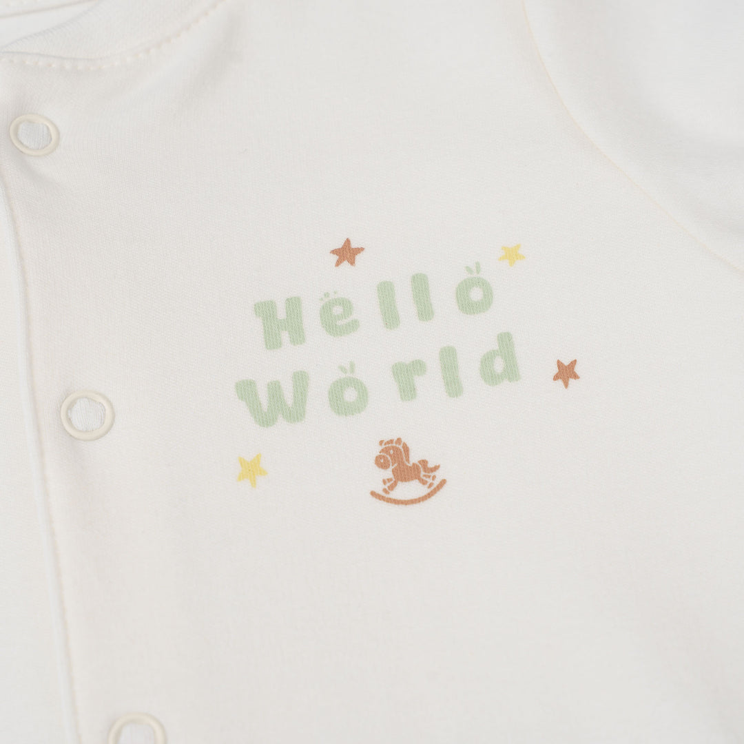 Baby Poney Boys White Hello World Sleepsuit