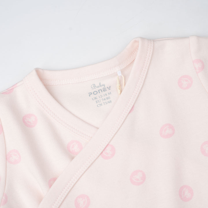 Baby Poney Girls Light Pink Iconic Rocking Horse Short Sleeve Kimono Bodysuit