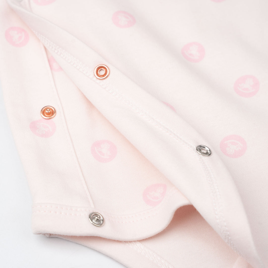 Baby Poney Girls Light Pink Iconic Rocking Horse Short Sleeve Kimono Bodysuit