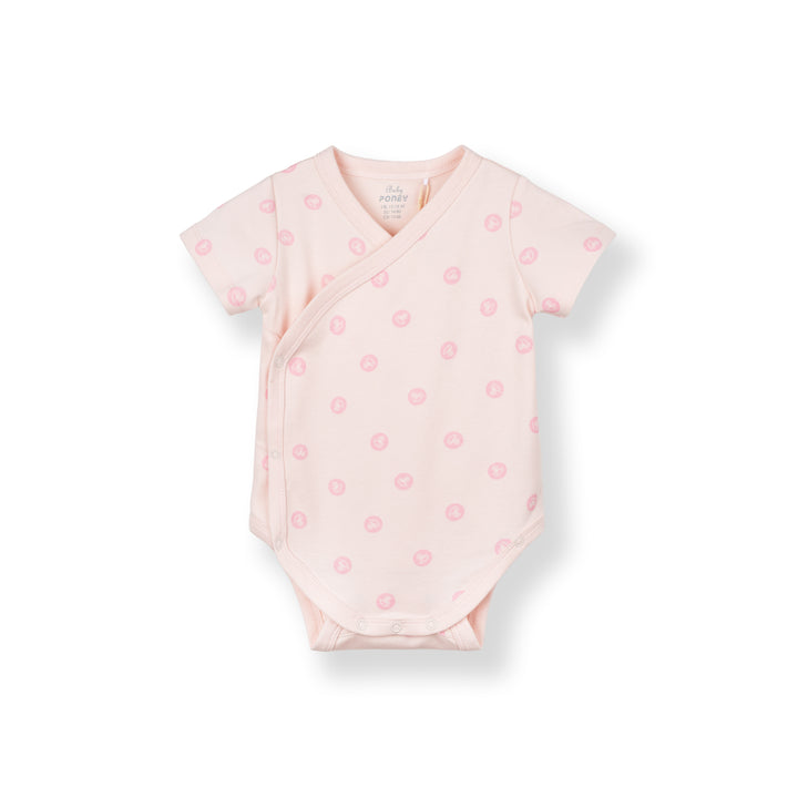 Baby Poney Girls Light Pink Iconic Rocking Horse Short Sleeve Kimono Bodysuit