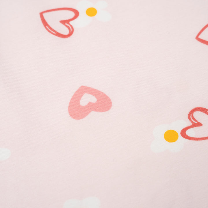 Poney Baby Girl Light Pink Blooming Hearts Regular Fit Short Sleeve Bodysuit with Envelope Neck