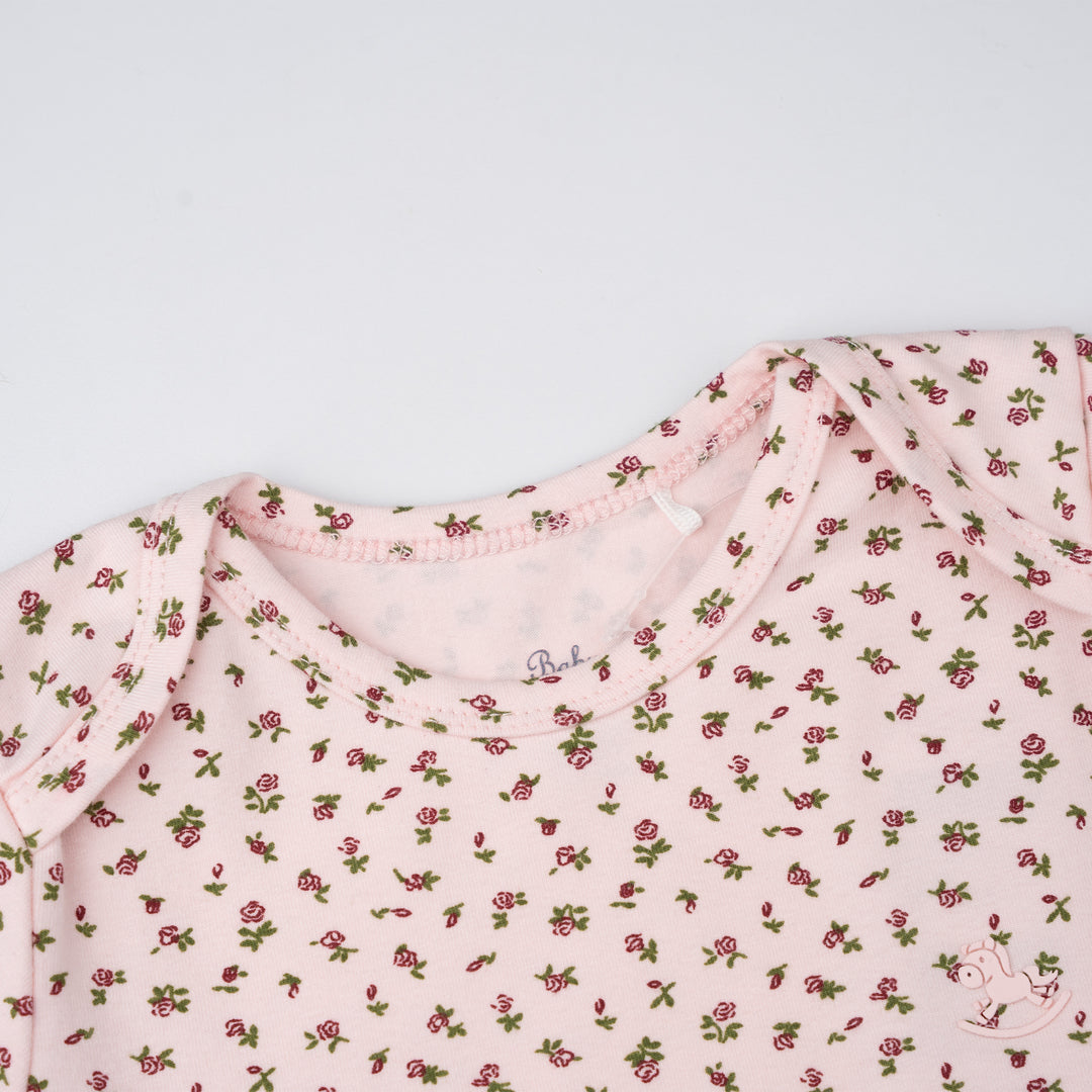 Poney Baby Girl Light Pink Garden Whisper Regular Fit Short Sleeve Bodysuit with Envelope Neck