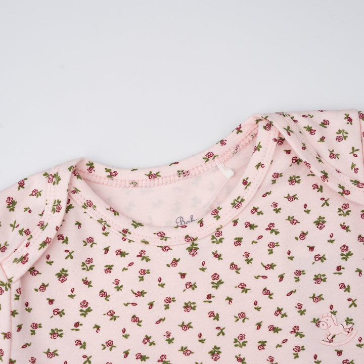 Poney Baby Girl Light Pink Garden Whisper Regular Fit Short Sleeve Bodysuit with Envelope Neck