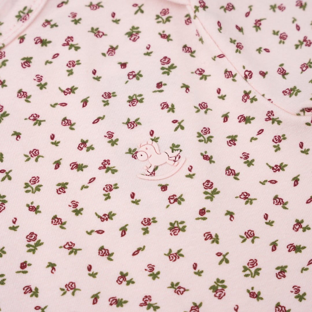 Poney Baby Girl Light Pink Garden Whisper Regular Fit Short Sleeve Bodysuit with Envelope Neck
