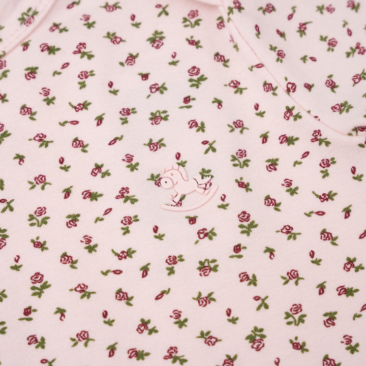Poney Baby Girl Light Pink Garden Whisper Regular Fit Short Sleeve Bodysuit with Envelope Neck