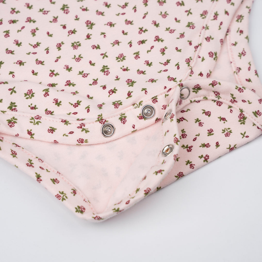 Poney Baby Girl Light Pink Garden Whisper Regular Fit Short Sleeve Bodysuit with Envelope Neck