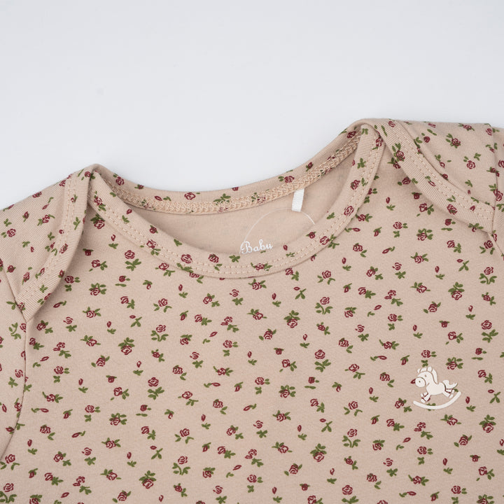 Poney Baby Girl Light Brown Wildflower Wishes Regular Fit Short Sleeve Bodysuit with Envelope Neck